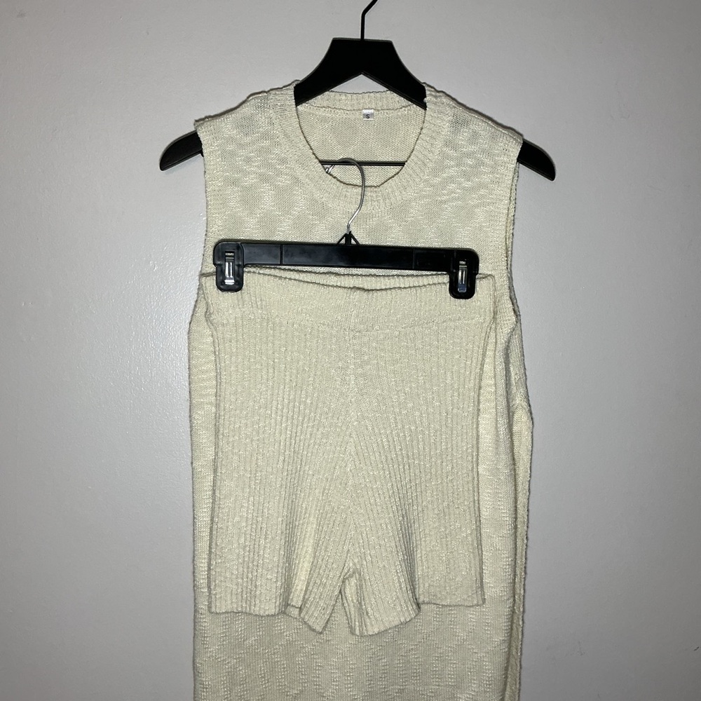 Cream Sleeveless Top and Shorts Set